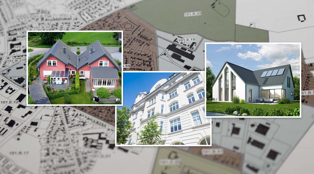 Fotos von H�usern vor Grundst�ckswerte-Karte